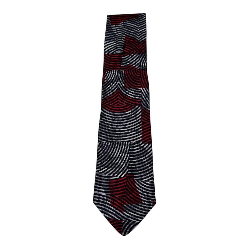Claude Montana 100% Silk Patterned Black White‎ Red Men's Tie 58x3.5